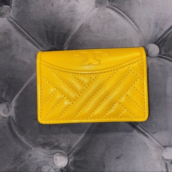 New Tory Burch mini wallet bifold yellow leather NWT - Picture 2 of 8